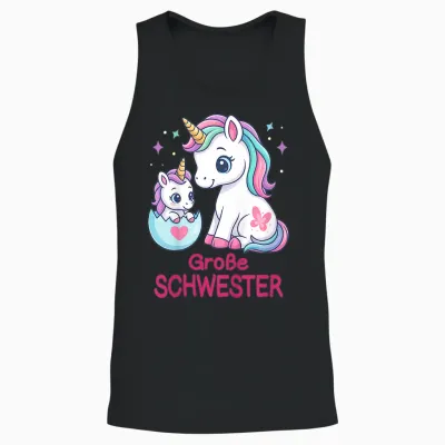 Big Sister Unicorn Motif Cute Rainbow Children's Unisex Tank Top - Black