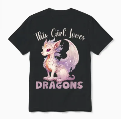 This Girl Loves Dragon for Girls in Pink and Purple T-Shirt, Black, S Unisex T-Shirt - Black