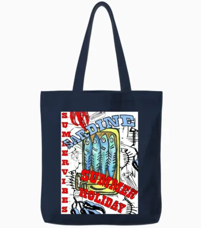 Sardines Summer Wallpaper Tote Bags - Navy