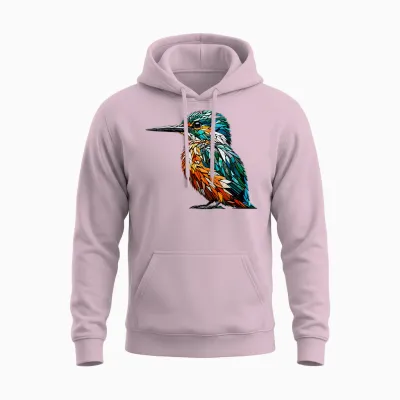 Polygon Art Kingfisher Kingfishermen T-Shirt, Black, S Unisex Hoodie - Light Pink