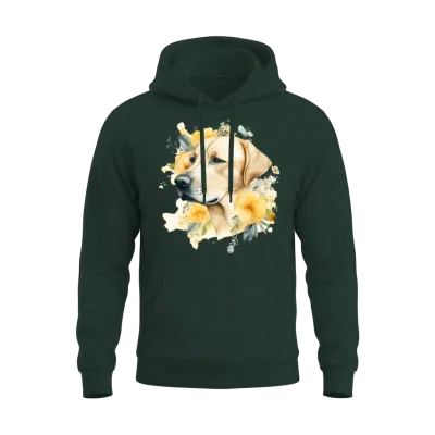 Yellow Lab Dog Watercolor Floral Unisex Hoodie - Forest