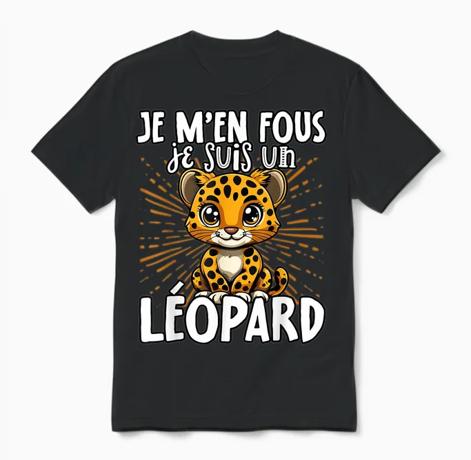 Je M'en Fous Je Suis Un Leopard - Cute Leopard T-Shirt, Black, S Unisex T-Shirt in Black