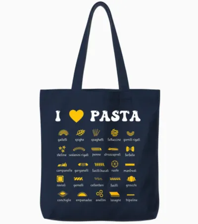 Pasta Varieties Spaghetti Noodles Italy Gift Pasta T-Shirt, Black, S Tote Bags - Navy