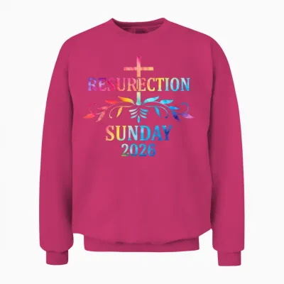 Croix Colorée De Pâques Du Dimanche De La Résurrection 2026 Unisex Sweatshirt - Heliconia