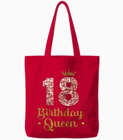 Ladies 18th Queen Birthday 18 Years 18 T-Shirt, Black Tote Bags - Red