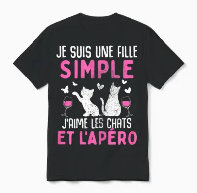 I Am a Simple Girl I Love Cats Aperitif Humor Cat T-Shirt, Black Unisex T-Shirt - Black