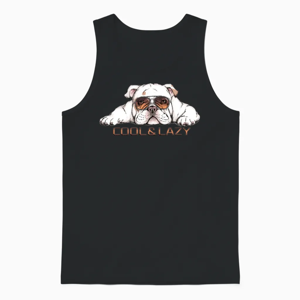 Funny Lazy Bulldog Unisex Tank Top in Black
