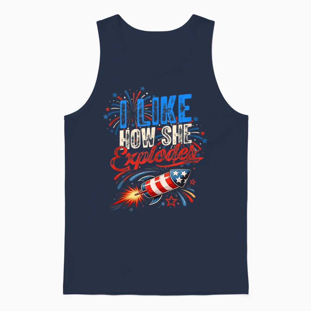 4th of July I Like How She Explodes - He Bangs Matching Unisex Tank Top in Navy