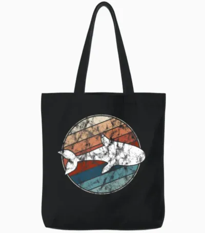 Whale in Retro Style Tote Bags - Black