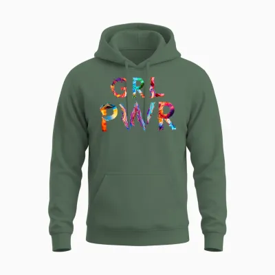Girl Power Colorful Feminist for Women and Girls T-Shirt, Black, S Unisex Hoodie - Military Green