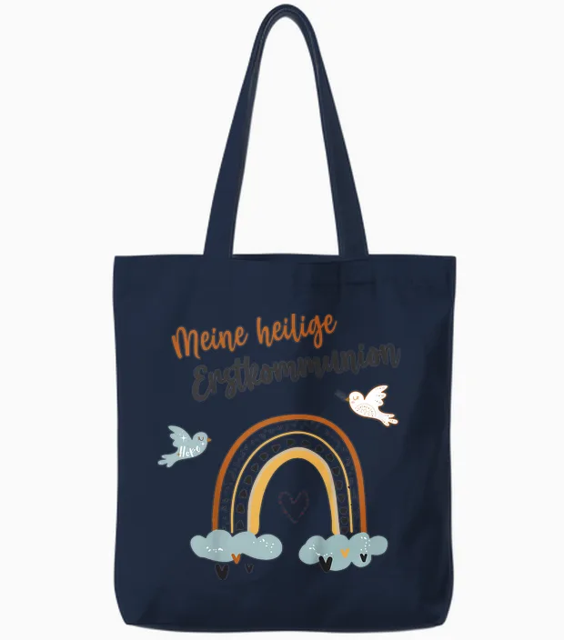 Meine Erstkommunion Friedenstaube Kommunion Regenbogen Tote Bags in Navy