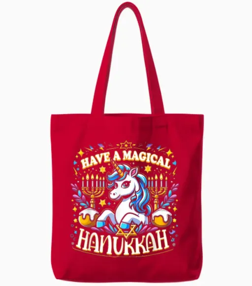 Have a Magical Holiday with a Hanukkah Unicorn for Girls Tote Bags - Red