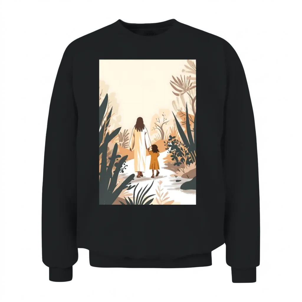 Jesus Christ Walking with a Girl, Come Follow Me, Unisex Sweatshirt - Black