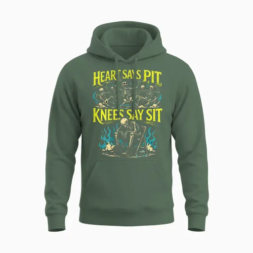 Heart Says Pit Knees Say Sit Skelett Lustiger Spruch Zitat Unisex Hoodie - Military Green