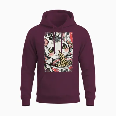 Ramen Nudeln Katze Japan Y2k Kawaii Retro Katzen Manga Anime Unisex T-Shirt Schwarz S Unisex Hoodie - Maroon