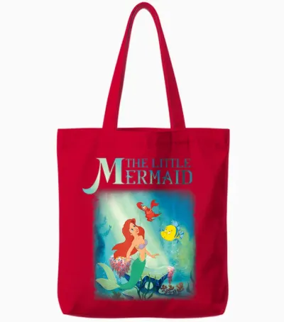 Disney the Little Mermaid Ariel Flounder Sebastian T-Shirt Poster, Black, S Tote Bags - Red