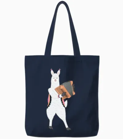 Cute Alpaca Llama Playing Accordion Musician Gift Tote Bags - Navy