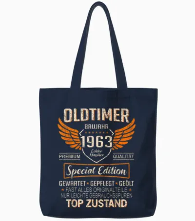 Oldtimer Year 1963 Born Vintage 1963 Birthday T-Shirt, Black Tote Bags - Navy