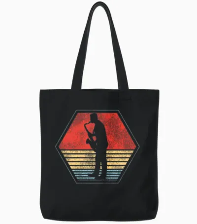 Saxophone Retro Vintage Tote Bags - Black