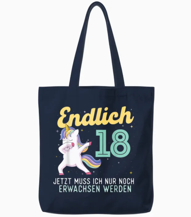 Lustig Humor Endlich 18 Jahre Geburtstag Birthday Tote Bags in Navy