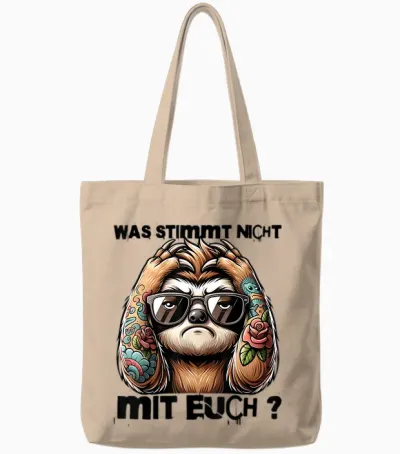 T-Shirt with German Text "ich Hasse Menschen - Was Stimmt Denn Mit Dir Nicht ", White Tote Bags - Natural