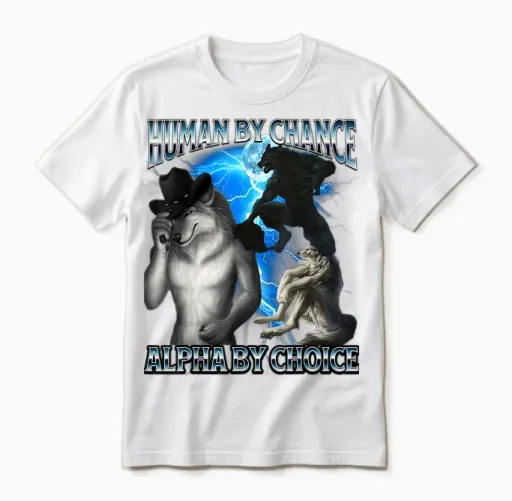 Funny Alpha Wolf Meme Human by Chance Alpha Choice Bootleg Unisex T-Shirt - White