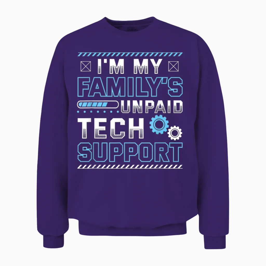 Funny I'm My Family's Unpaid Tech Support Unisex Sweatshirt in Purple