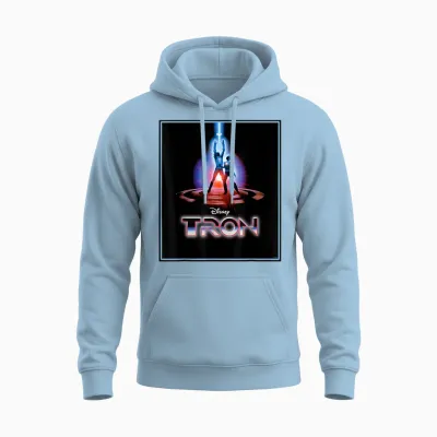 Disney Tron Official 1982 Original Movie Poster Art and Logo T-Shirt, Black, S Unisex Hoodie - Light Blue