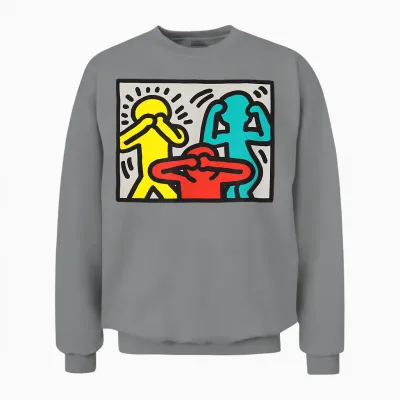 Keith Haring See Hear Speak Nothing Boses Artwork T-Shirt, Blue Unisex Sweatshirt - Sport Grey