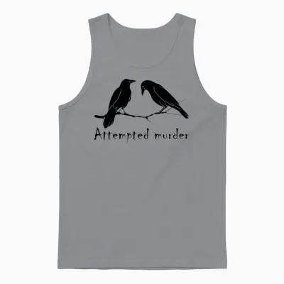 Attempted Murder Two Crows Bird on Branch Unisex Tank Top - Sport Grey