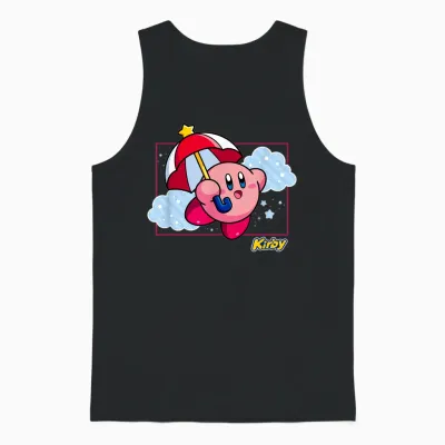 Kirby Magical Umbrella Pastel Cloudy Panel Unisex Tank Top - Black