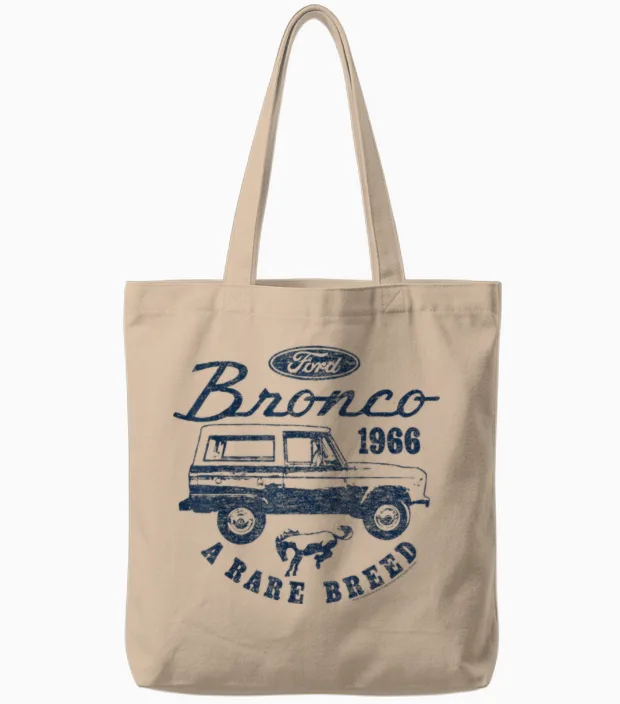 Ford Bronco a Rare Breed 1966 Logo T-Shirt, Gray Tote Bags in Natural