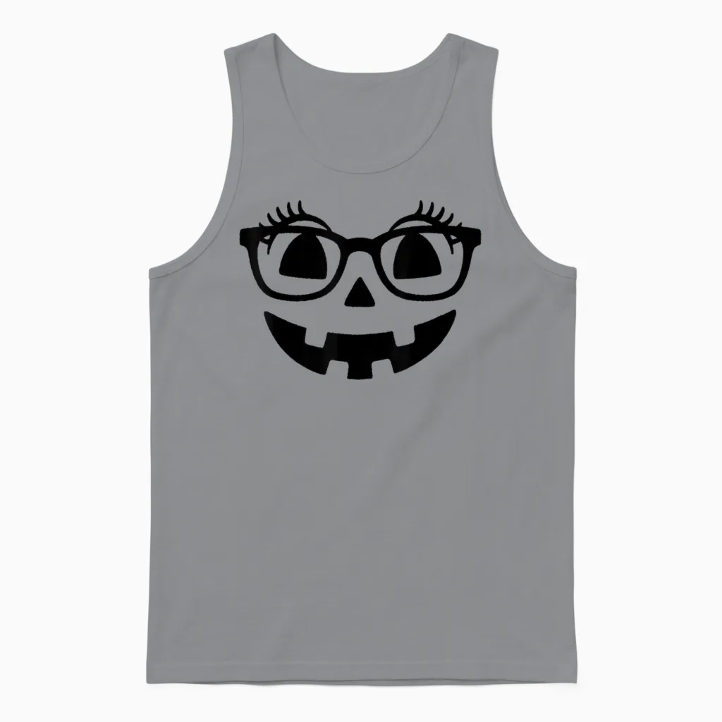 Pumpkin with Eyelashes Halloween Fall Jack-O-Lantern Face Unisex Tank Top in Sport Grey