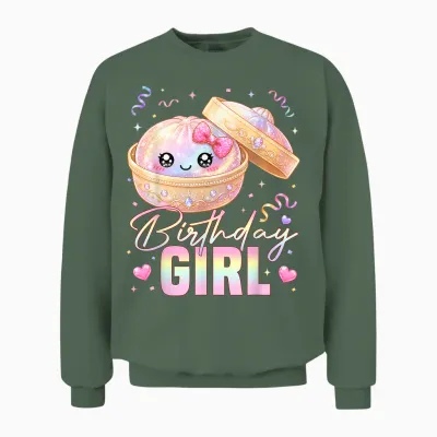 Happy Birthday Girl Kawaii Dumpling Anime Birthday Party Unisex Sweatshirt - Military Green