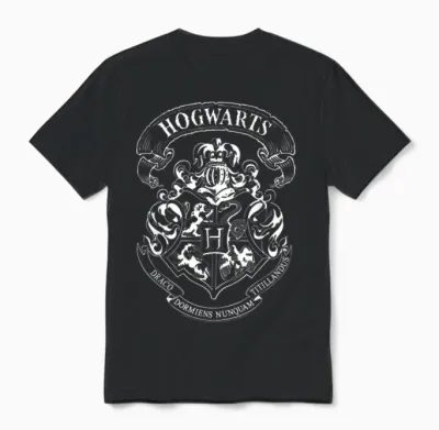 Harry Potter Hogwarts Crest T-Shirt, Gray Unisex T-Shirt - Black
