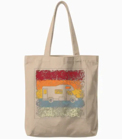 Camping Retro Tote Bags - Natural