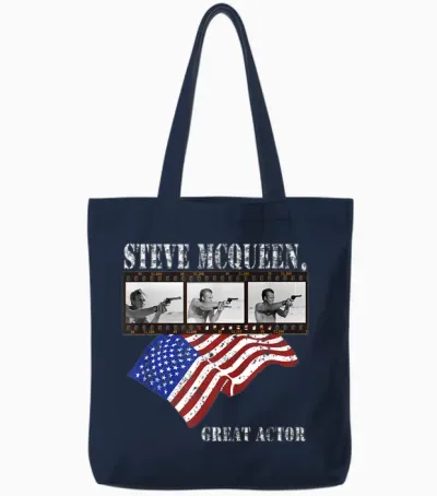 Steve Mcqueen 020 T-Shirt, Black, S Tote Bags - Navy