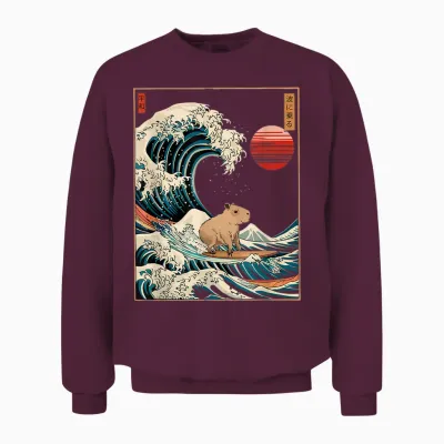 Capybara Cabybara Japanese Wave for Men, Women, Unisex Sweatshirt - Maroon