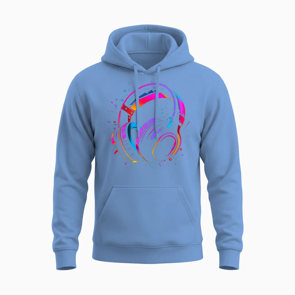 80s Style Dj Headphones Disc Jockey Nightclub T-Shirt, Black, S Unisex Hoodie in Carolina Blue