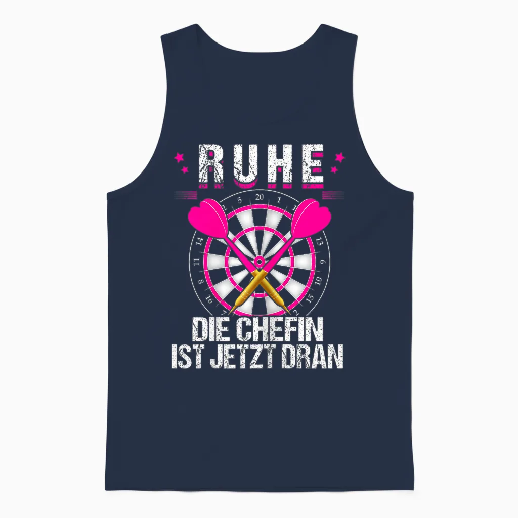 Women's Rest Die Chefin Ist Jetzt Dran, Darts Dartter Women's Dart T-Shirt, Black Unisex Tank Top in Navy