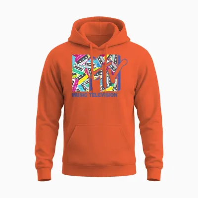 Mademark X Mtv - the Official Mtv Logo with the Classic 80s Tapes Unisex Hoodie - Orange