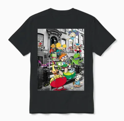 Nickelodeon Classic Nicktoons Hanging on Stoop Unisex T-Shirt - Black