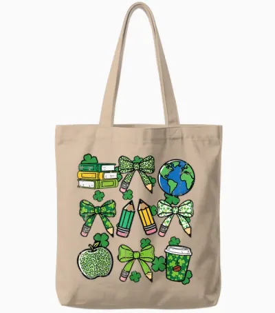 St Patricks Day Teacher Pencil Bow Saint Pattys Women Men Tote Bags - Natural