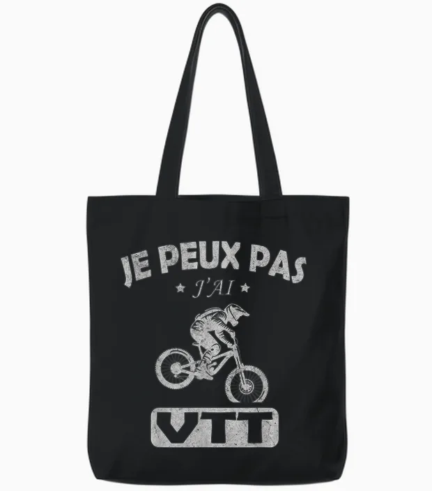 Je Peux Pas J'ai Mtb Bike Bike Cyclist Cycling Mountain Tote Bags in Black
