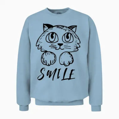 Cat Cute Smile Unisex Sweatshirt - Light Blue