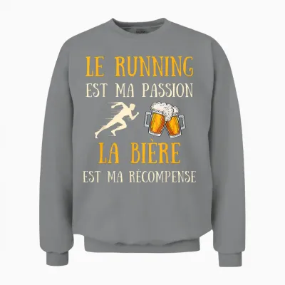 Running Beer Man Humour Running Gift Idea Vintage T-Shirt, Black, S Unisex Sweatshirt - Sport Grey