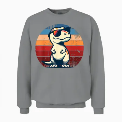 Dinosaur T-Rex Retro Novelty Men Children Women Funny Dinosaur T-Shirt, Black Unisex Sweatshirt - Sport Grey