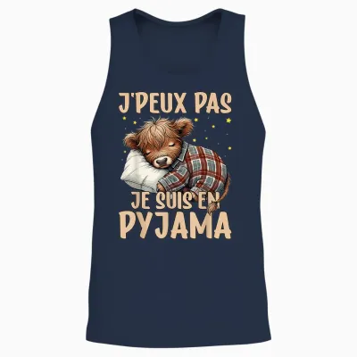 J'peux Pas Je Suis En Pyjama, Highland Cow Nightgown Unisex Tank Top - Navy