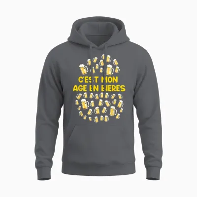 It's My Age in Beers 40 Birthday Gift Funny T-Shirt, Black Unisex Hoodie - Charcoal