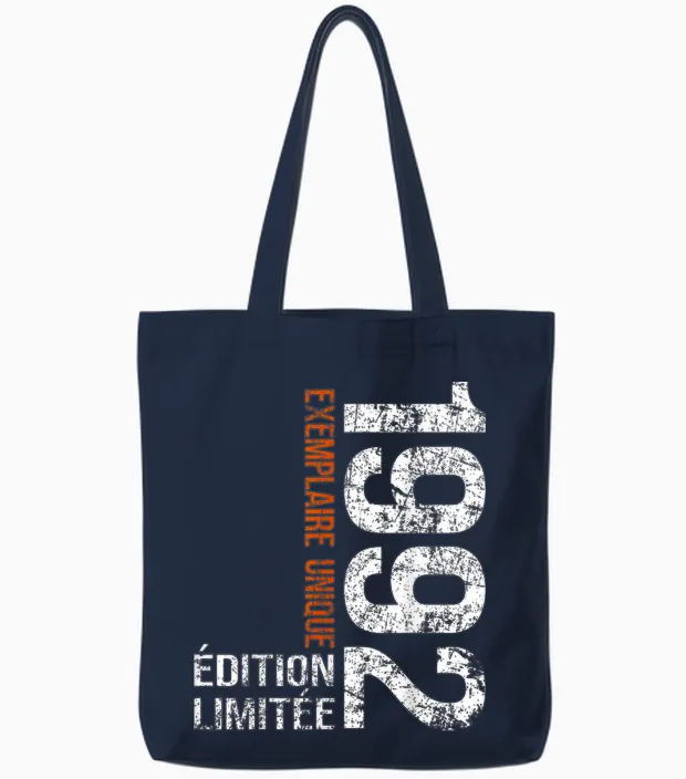 Vintage 1992 Gift 34 Years Man Birthday Humour Tote Bags in Navy
